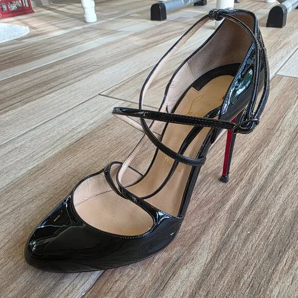 Christian Louboutin Soustelissimo 100 Black Patent Leather T-Strap Eur.39.5 - Picture 6 of 14